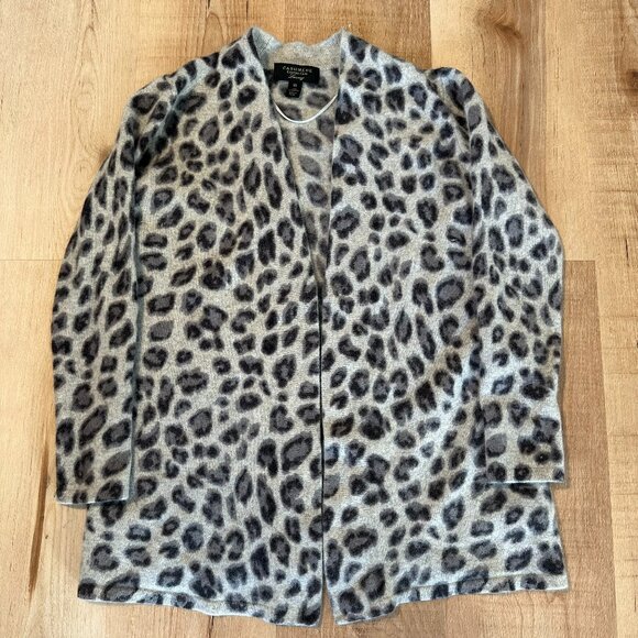 Cashmere Charter Club luxury leopard print Cardigan Open Front - Picture 1 of 12
